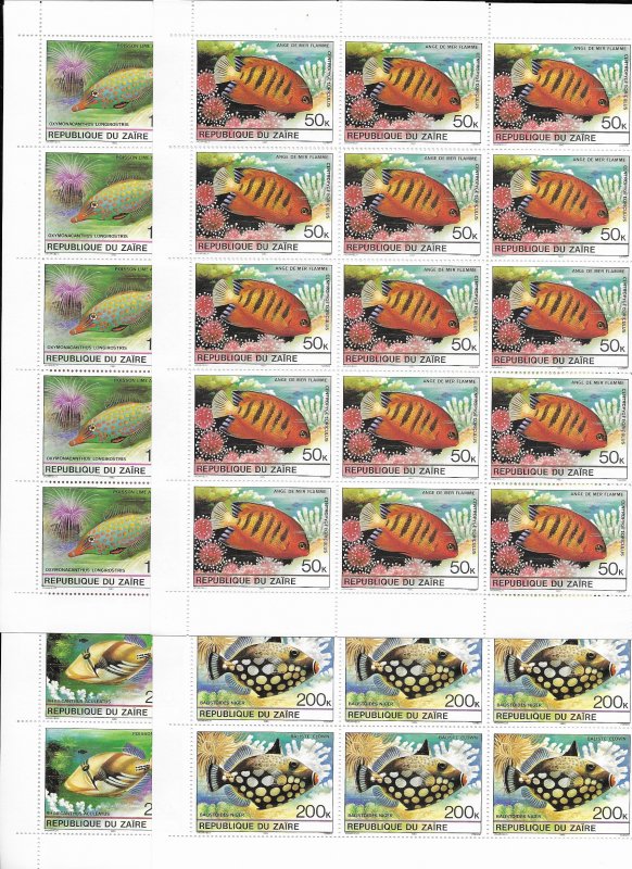 Zaire 974-81a Fish MNH cpl. set x 15, vf. 2022 CV $ 178.50