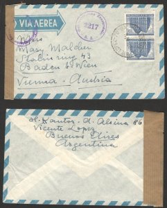 ARGENTINA TO AUSTRIA - CENSORSHIP AIRMAIL COVER - 1948.