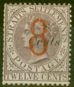 Straits Settlements 1884 8 on 8c on 12c Dull Purple SG80 Lightly Mtd Mint