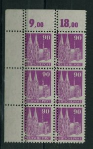 GERMANY BIZONE SCOTT 657  MICHEL 96 MNH CORNER BLOCK OF 6  DOUBLE PERF ON ALL