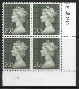 1970 20p Decimal Machin Cylinder 13 UNMOUNTED MINT