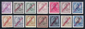 AZORES — SCOTT 126-139 — 1910 KING MANUEL II REPUBLICA OVPT. SET — MH — SCV $30