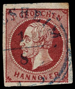 4215: Hanover SG22 1 Groschen Carmine. 1859. Mi14b Fine Used. C£33