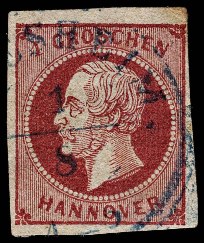 4215: Hanover SG22 1 Groschen Carmine. 1859. Mi14b Fine Used. C£33