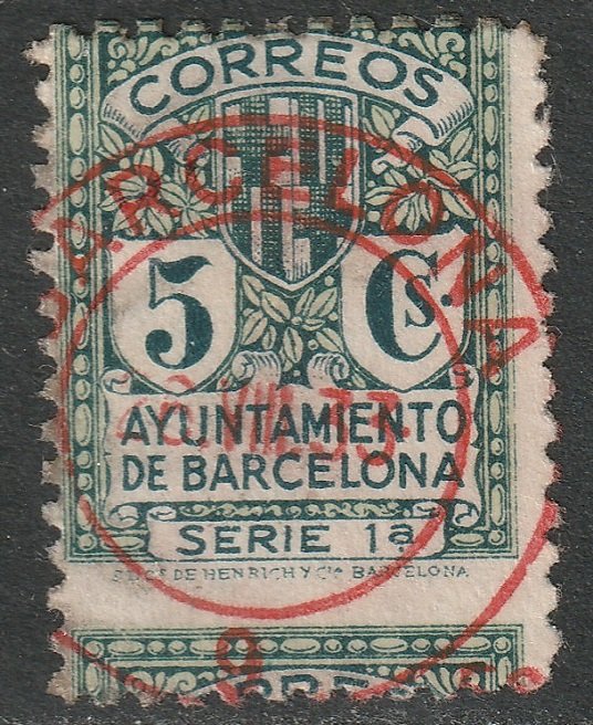 Spain 1932 Ed 9 Barcelona red CDS & misperfed