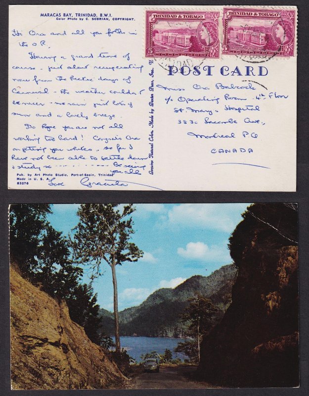 Trinidad & Tobago - 1953 - Scott #75(x2) - on postcard to Canada