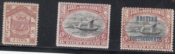 North Borneo Scott 37 very light hinge mark, 85 and 111 are Mint NH