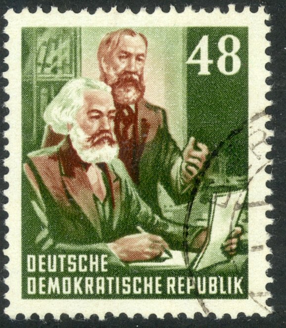 GERMANY DDR 1953 48pf MARX AND ENGELS Pictorial Sc 144 CTO Used