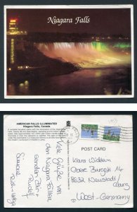 1985 Postcard - Niagara Falls, Ontario Canada to West Germany