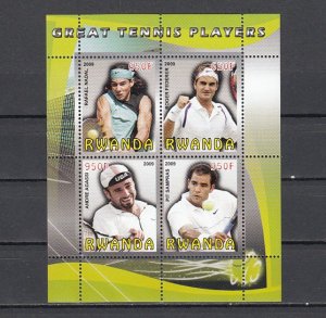 Rwanda, 2009 Cinderella issue. Tennis Players sheet.