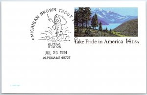 US POSTAL CARD PICTORIAL CANCEL MICHIGAN BROWN TROUT FESTIVAL AT ALPENA 1994