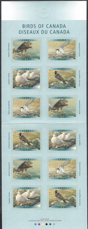 Canada #1893i 47¢ Birds of Canada (2001). Booklet of 12. Four designs. MNH