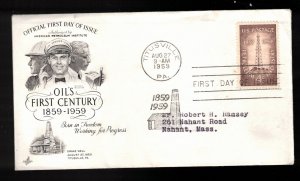 UNITED STATES FDC  Scott # 1134 - Centennial Of US Oil - Art Craft Cachet