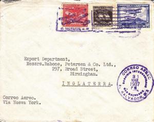 El Salvador to Birmingham, England, Airmail, 1937, (21575)