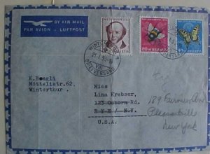 SWITZERLAND  BUTTERFLY 1954 B/S UJS FORWARDED