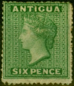 Antigua 1863 6d Green SG8a Wmk Upright Good Mtd Mint Rare