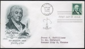 SC#1048 25¢ Paul Revere FDC: Artmaster (1958) Addressed