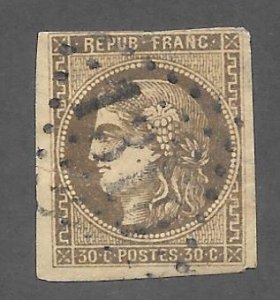 France Scott 46 Used 30c Ceres Imperf stamp 2018 CV $200.00