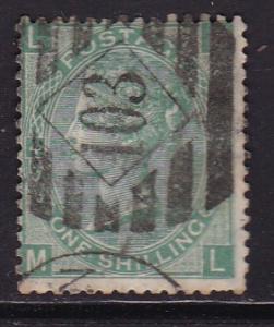 Great Britain 1867 QV 1sh green Plate 4   VF/used