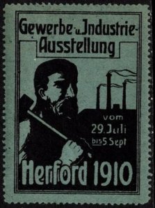 1910 Germany Poster Stamp Commercial Industrial Exhibition Herford