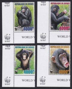 Guinea WWF Chimpanzee 4v SW Corners WWF Logo 2006 MNH MI#4222-4225