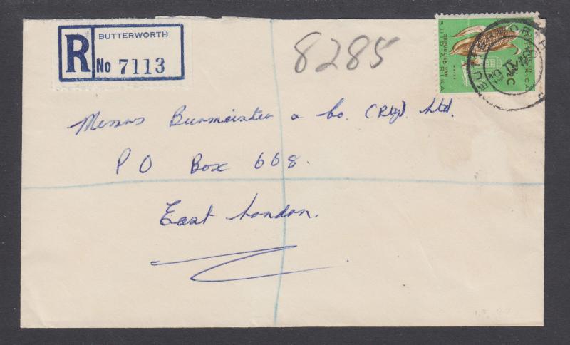 South Africa Sc 261, 7½c Corn on Registered cover BUTTERWORTH to EAST LONDON