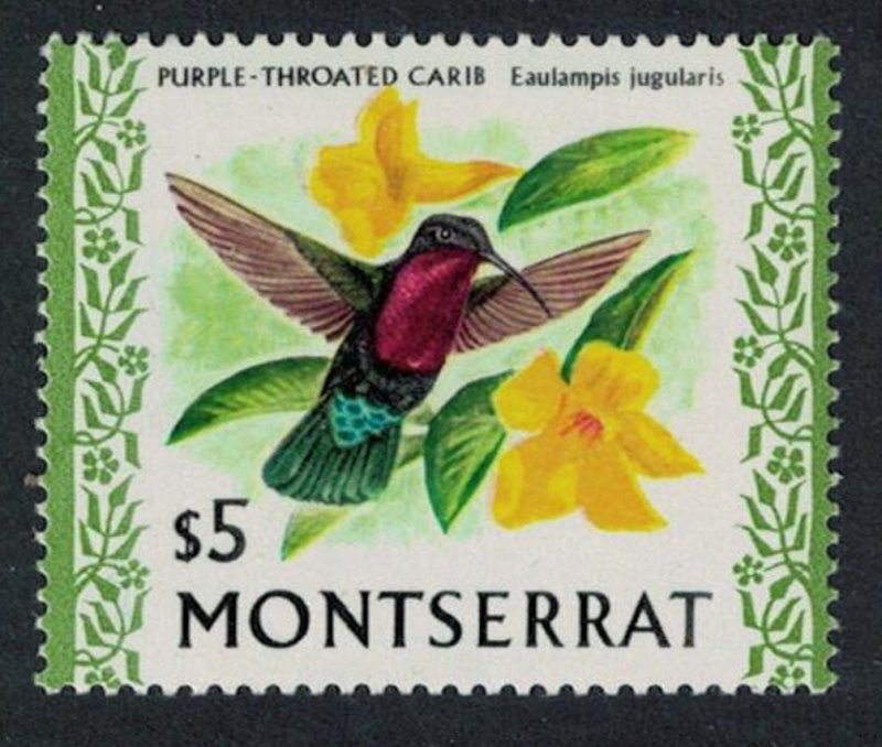 Montserrat Purple-throated Carib Bird Orchid $5 Glazed Ordinary paper SG#254a