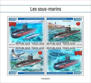 Togo - 2021 Submarines and Marine Life - 4 Stamp Sheet - TG210227a