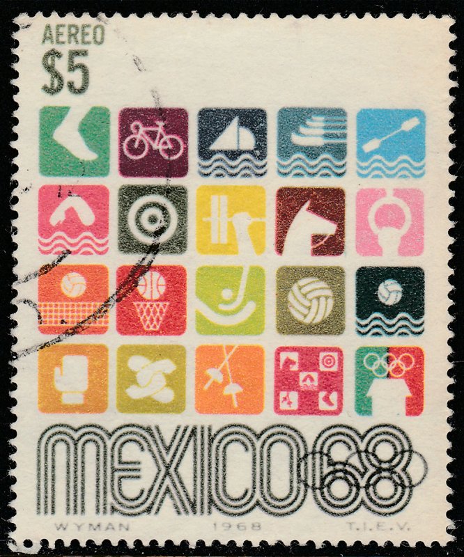 MEXICO C343, $5Pesos 1968 Olympics, Mexico City USED. F-VF. (1238)