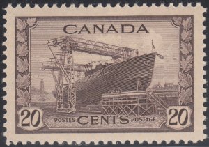 Canada 1942 MH Scott #260 20c Corvette ship building - George VI War Issue