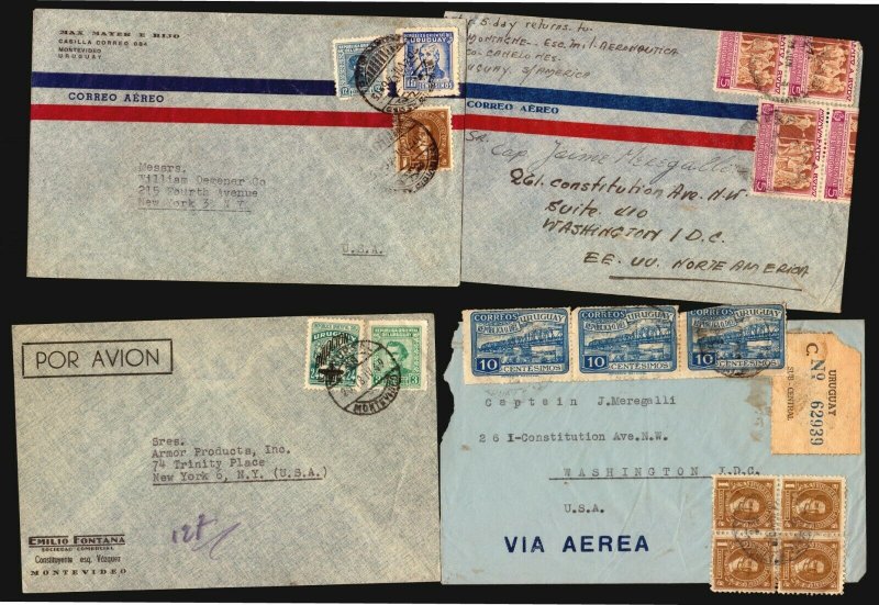 URUGUAY 26 AIRMAIL COVER LOT PLUNA  CENSOR OFFICIAL PANAGRA MILITARY MAIL TO USA