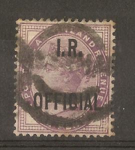 GB 1882 1d Lilac I.R. Official Opt in Blue Black SG.O3A Cat£125