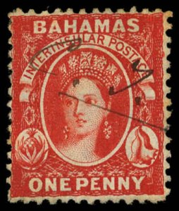 BAHAMAS Sc 12 F-VF/USED - 1863 1p Queen Victoria