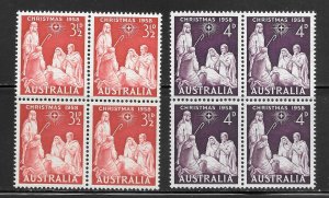 Australia Scott 312-13 MNHOG Blocks of 4- 1958 Christmas Issue - SCV $2.40