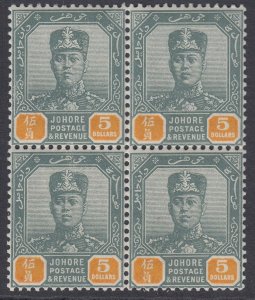 SG 74 Malaya Johore 1904-10. Rosette watermark. $5 green & orange. A fine...