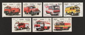 Cambodia 1987 #823-9, Fire Trucks, MNH.