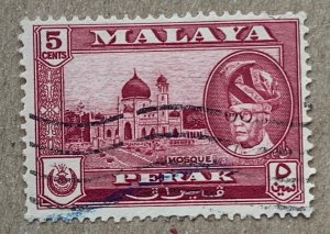 Malaya Perak 1957 5c Mosque, used. Scott 130, CV $0.25. SG 153