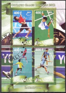 {g061} Rwanda 2012 Olympics Badminton sheet Used / CTO Cinderella