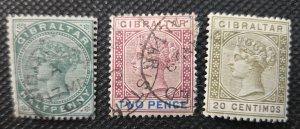 Gibraltar 1886-98 #8,13,31 Used & M SCV $26.25