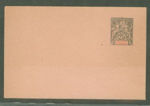 Anjouan  1892 25c black on rose, flap not stuck, faint toning