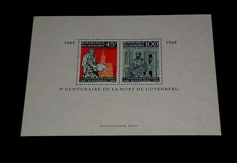 DAHOMEY #C70a, 1968, JOHANN GUTENBERG, SOUVENIR SHEET, MNH, NICE! LQQK