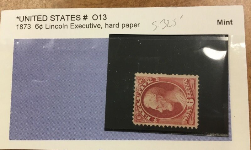 O13  US OFFICIAL 6c  EXECUTIVE DEPT 1873  unused cv $325