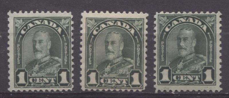 Canada #163b 1c Green King George V 1930-35 Arch Issue Die 1 3 Shades F-65 NH