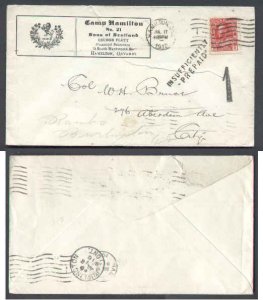 Canada-covers #6486 - 2c Admiral-Illustrated Camp Hamilton No.