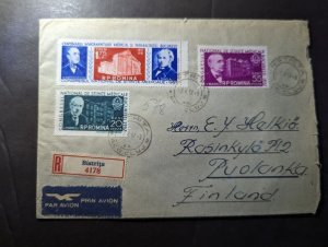 1957 Registered Romania Airmail Cover Bistrita to Puolanka Finland
