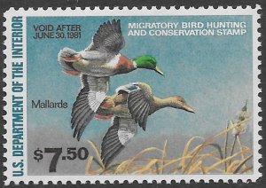 US RW 47  1980  $ 7.50  Federal Duck stamp VF  Mint NH