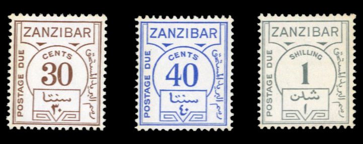 Zanzibar #J21-23 Cat$43.50, 1936 30c, 40c and 1sh, never hinged
