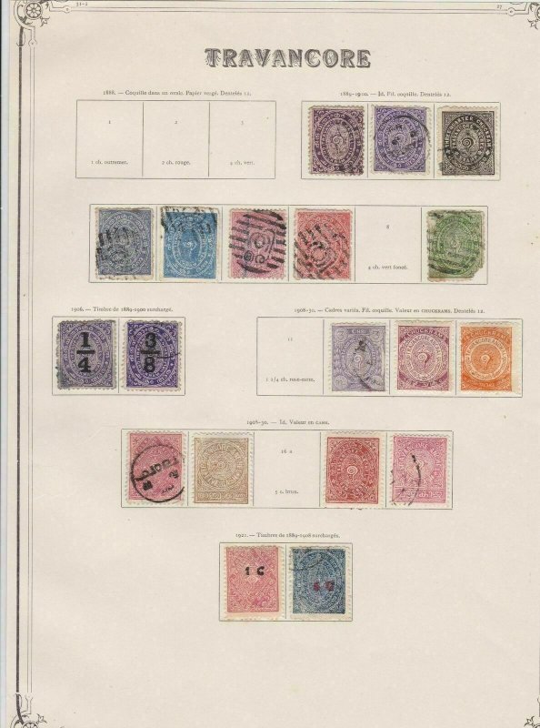 india states travancore stamps on 1 album page ref 13424