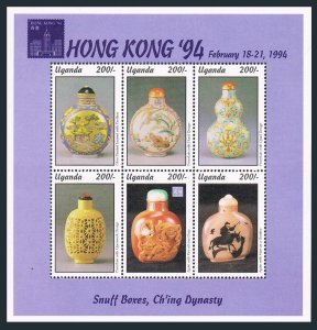 Uganda 1217 af sheet,MNH.Mi 1333-1338. HONG KONG-1994.Snuff Boxes,Qing Dinasty.