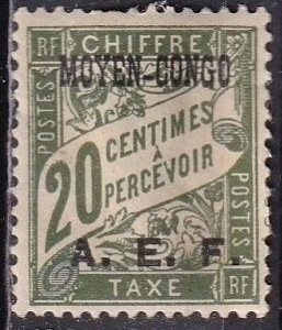 Middle Congo J3 (mhr, adhesion) 20c “centimes à percevoir”, ol grn (1928)